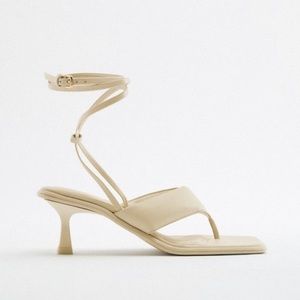 Zara Lace Up Quilted Cream Leather Heels sandals 2355 910 002 - Sz 40 /9 - NEW